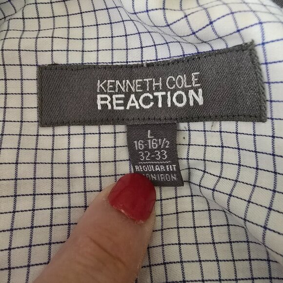 KENNETH COLE REACTION MENS LONG SLEEVE BUTTON DOWN WHITE AND BLUE PLAID SIZE XL - Picture 5 of 7